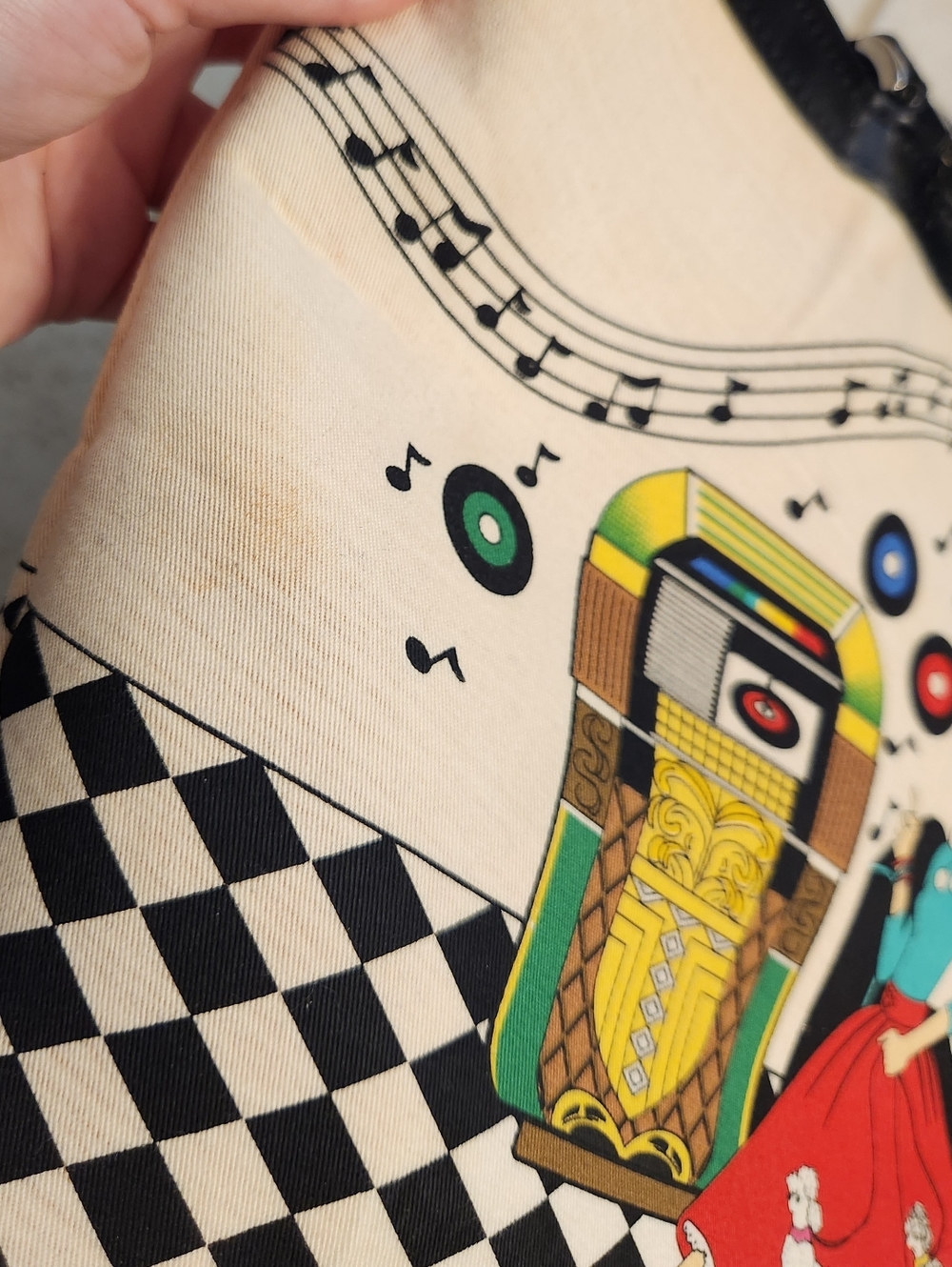 Elvis Presley Tote Bag Collectible 50’s Jukebox Retro Beaded White #K - Picture 3 of 13